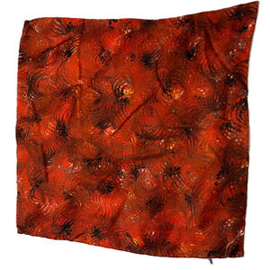 Vintage BURMEL Silk Scarf Red Geometric Swirls Retro 23" Chiffon Authentic Rare